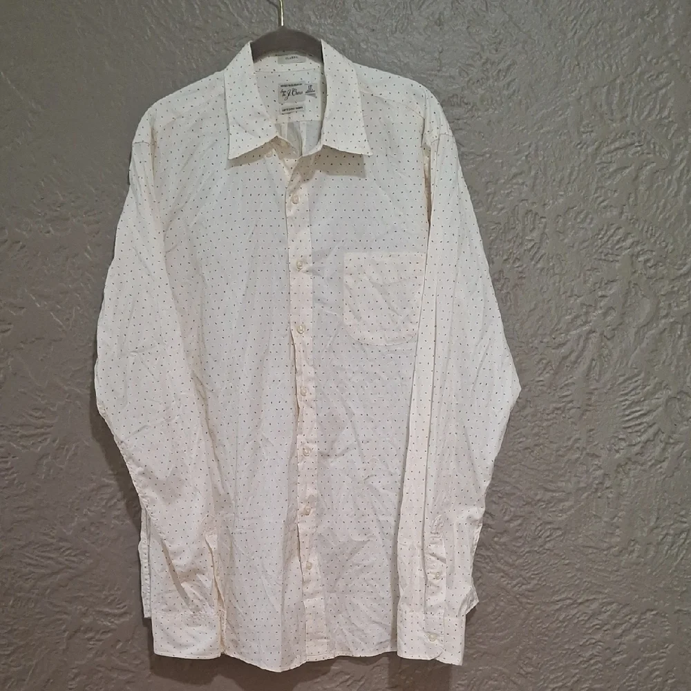 J. Crew Men's Cream Button Down Shirt with Dots Size LT